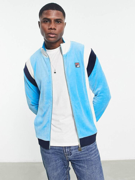 Fila velour zip through track top with logo in blue