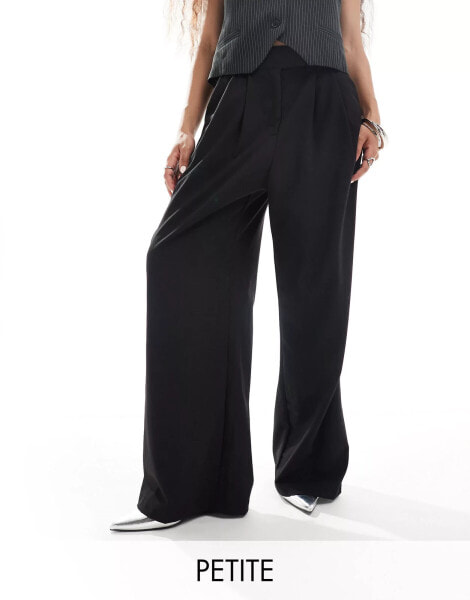 Stradiarius Petite tailored pleat front trouser in black