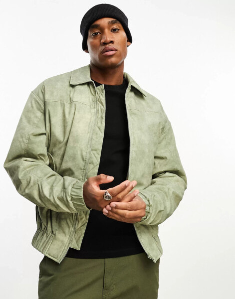 ASOS DESIGN oversized bomber jacket in washed khaki