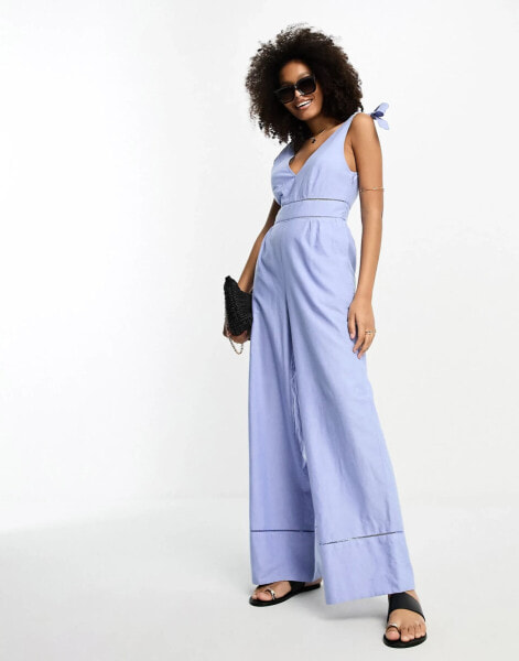 Accessorize v front summer jumpsuit in cornflower blue