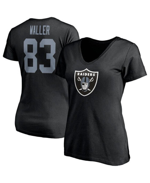 Women's Darren Waller Black Las Vegas Raiders Player Icon Name and Number V-Neck T-shirt