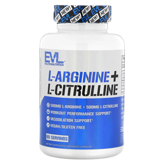 EVLution Nutrition, L-аргинин + L-цитруллин`` 120 растительных капсул