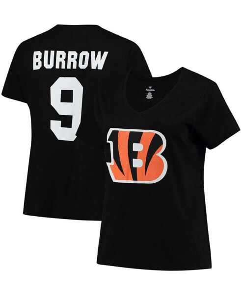 Women's Plus Size Joe Burrow Black Cincinnati Bengals Fair Catch Name Number V-Neck T-shirt