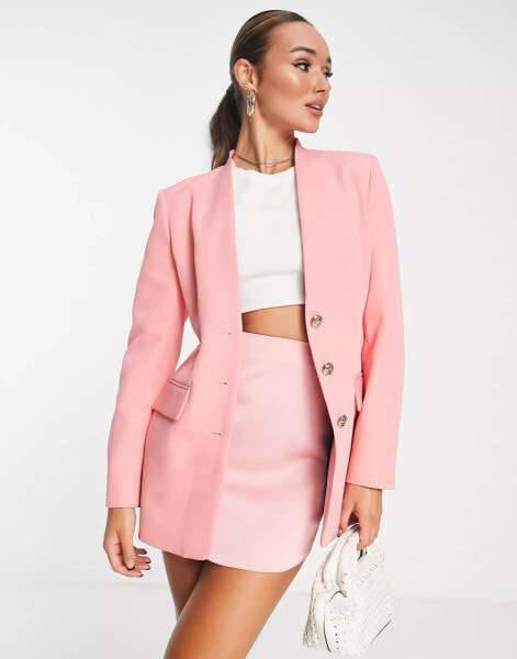 River Island co-ord slim three button blazer in pink