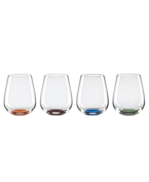 Bottoms Up Color Bottom Stemless Wine Glasses, Set of 4