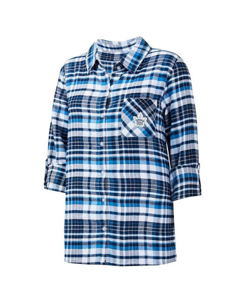 Женская пижама Concepts Sport Womens Blue Toronto Maple Leafs Mainstay Flannel Full-Button Three-Quarter Sleeve Nightshirt