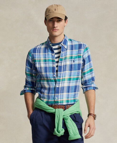 Men's Classic-Fit Linen Plaid Shirt