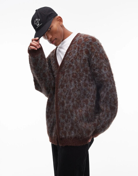 Topman brushed animal leopard cardigan