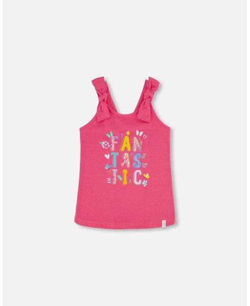 Girl Organic Cotton Tank Top With Print Candy Pink - Toddler Child