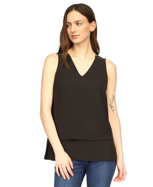 Women's V-Neck Mixed-Media Sleeveless Top