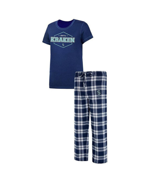 Женская пижама Concepts Sport Womens Deep Sea Blue, Gray Seattle Kraken Badge T-shirt and Pants Sleep Set