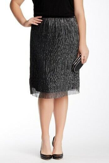 Bobeau 124350 Womens Silver & Black Party Cocktail Skirt Plus Size Size 3X