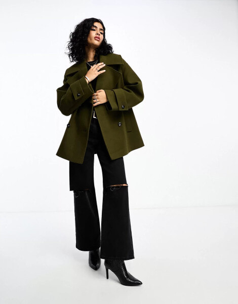 ASOS DESIGN pea coat in khaki