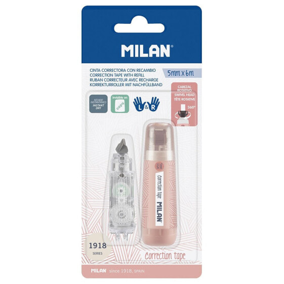 MILAN Blister Pack Correction Tape 5 x6 M + 1 Refill 1918 Series