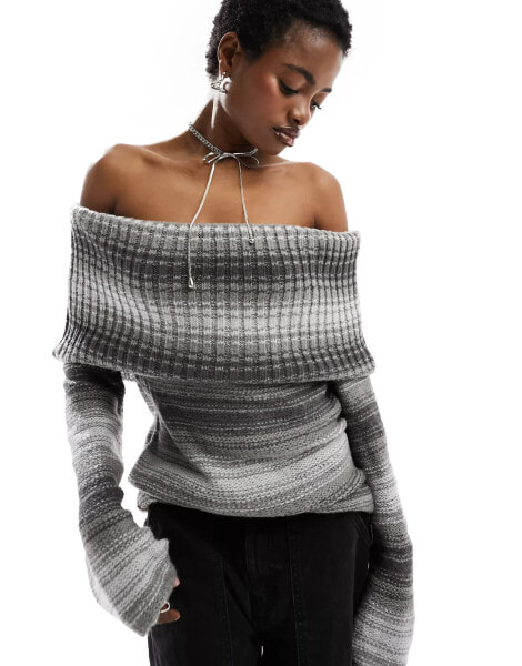 COLLUSION space dye knitted bardot in grey