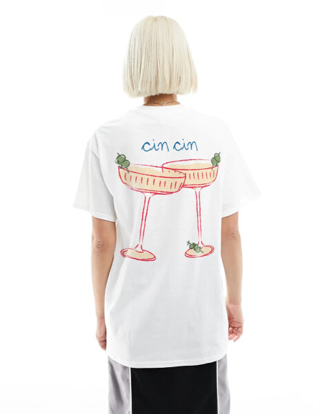 ASOS DESIGN oversized t-shirt with cocktail drink back print in white