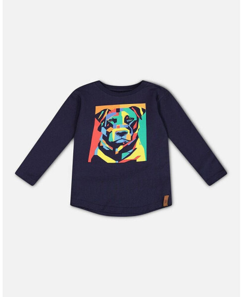 Big Boys Long Sleeve T-Shirt With Print Navy