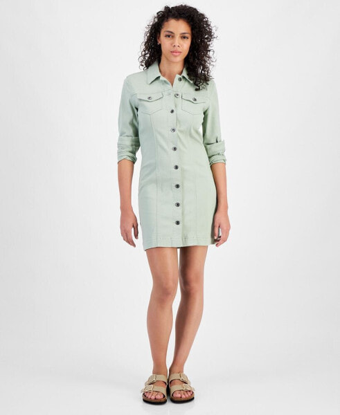 Juniors' Spread-Collar Button-Front Dress