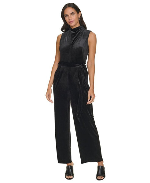 Women's Tie-Waist Velvet Sleeveless Jumpsuit