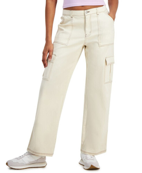 Juniors' Wide-Leg Comfort Fit Cargo Utility Pants