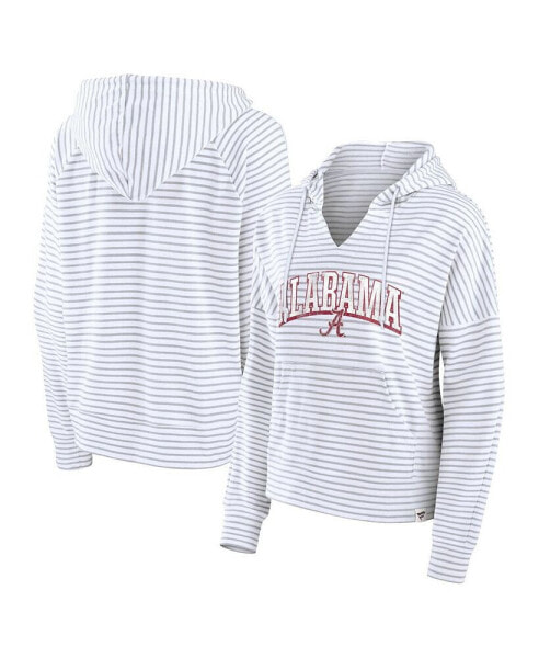 Women's White/Gray Alabama Crimson Tide Arch Logo Striped Notch Neck Pullover Hoodie