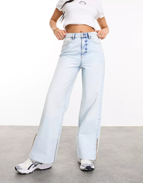 ASOS DESIGN Weekend Collective mom jean with turn up detail in light wash