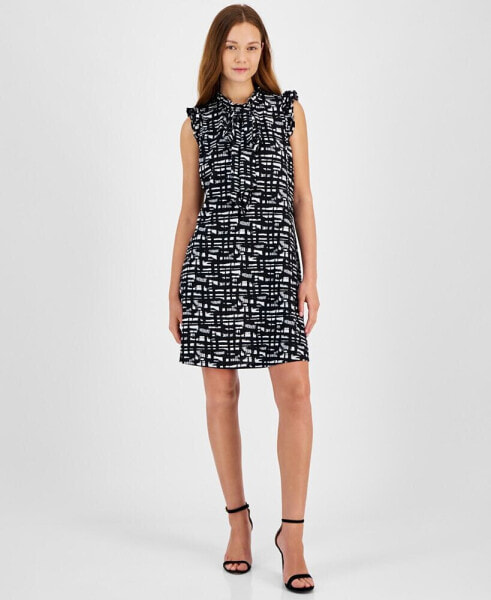 Women's Printed Tie-Neck A-Line Dress