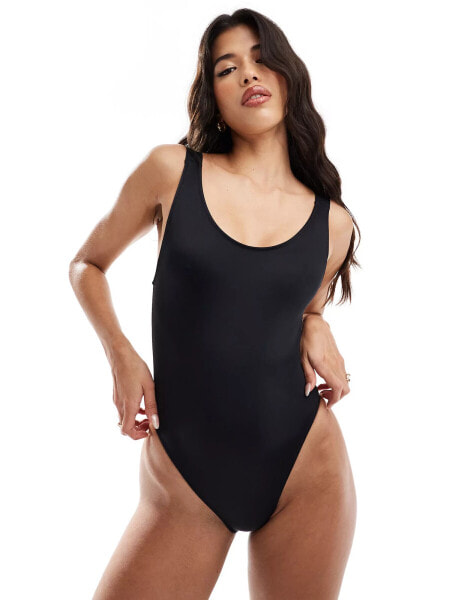 Calvin Klein scoop high leg swimsuit in black