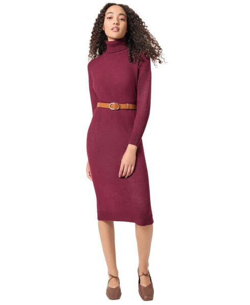 Women's Turtleneck Belted Long-Sleeve Dress