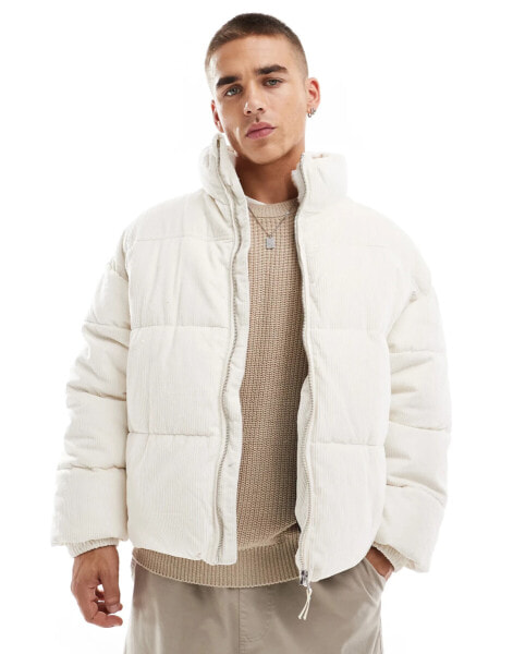 Bershka cord puffer jacket white