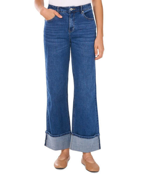 Women's Denim Roll-Cuff Wide-Leg Jeans