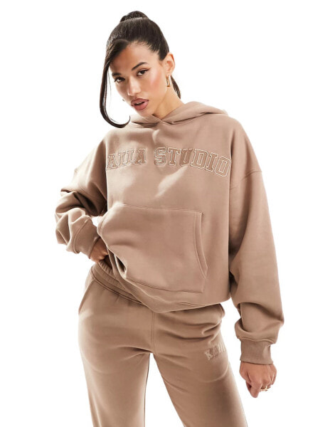 Kaiia studio logo oversized hoodie co-ord in caramel