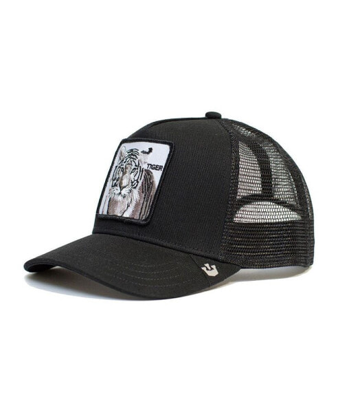 Men's Black White Tiger Trucker Adjustable Hat