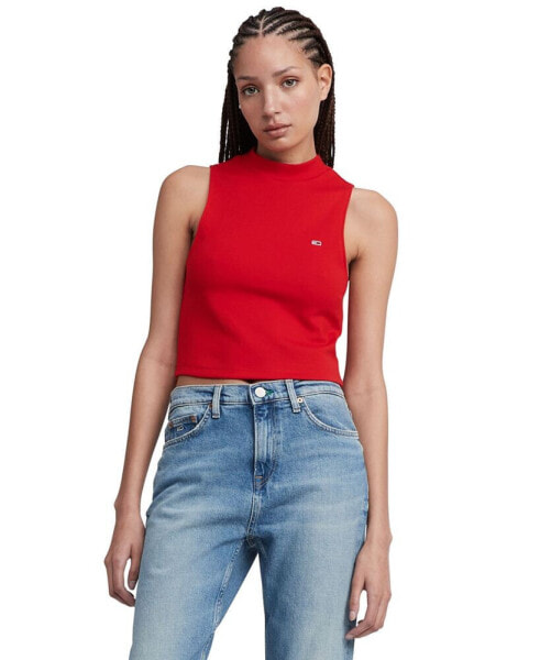 Women's Cropped Mockneck Sleeveless Top