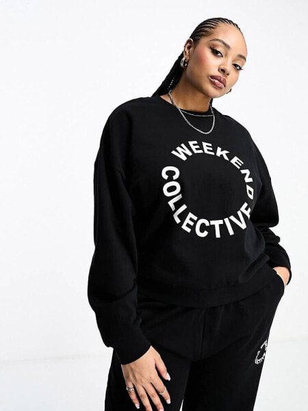 ASOS Weekend Collective Curve co-ord oversized sweatshirt with logo in black 