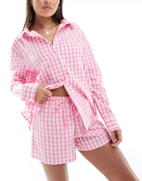 Luna oversized pyjama shirt co-ord in pink gingham