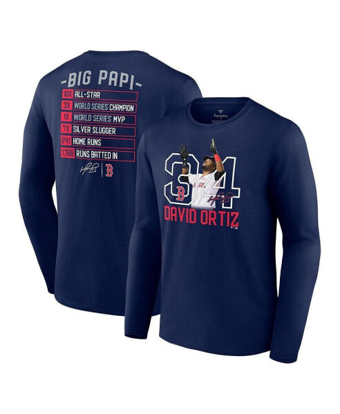 Men's David Ortiz Navy Boston Red Sox Stats Resume Long Sleeve T-shirt