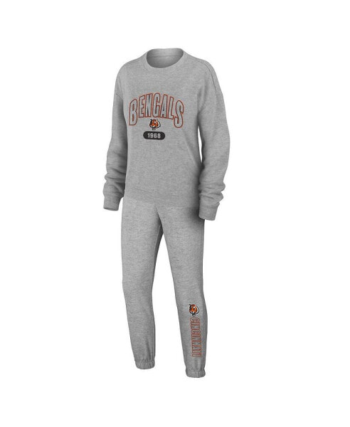 Women's Heather Gray Cincinnati Bengals Knit Long Sleeve Tri-Blend T-shirt and Pants Sleep Set