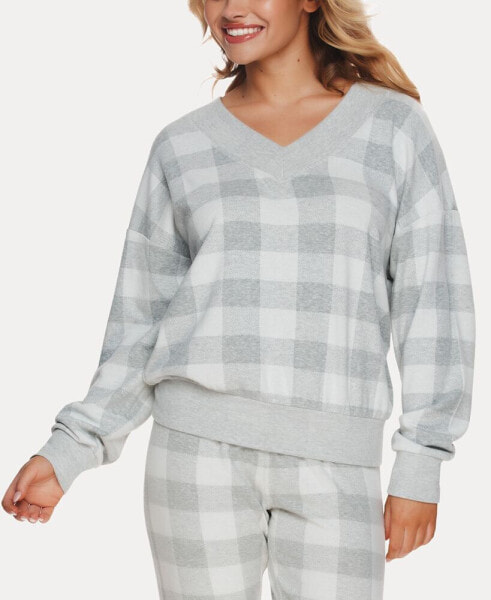 Женская пижама Felina Womens Aurora Plaid V-Neck Sweatshirt