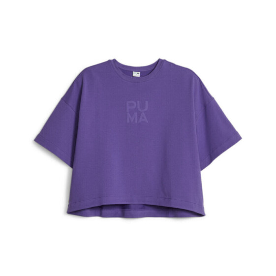 Puma Infuse Relaxed Crew Neck Short Sleeve T-Shirt Womens Purple Casual Tops 621