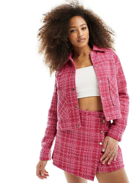 Pimkie tweed jacket co-ord in pink check