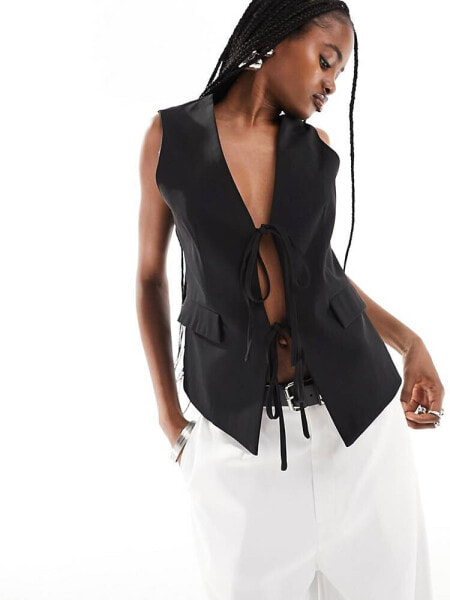 Extro & Vert tie front blazer top in black co-ord