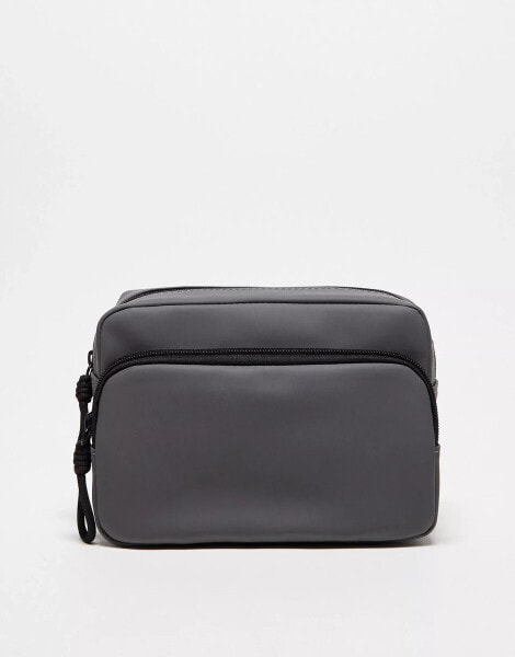 ASOS DESIGN double compartment wash bag in rubberised grey