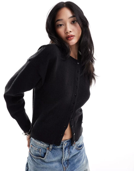 Daisy Street fitted waist cardigan in black