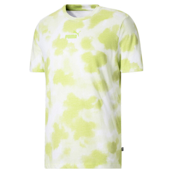 Puma Cloud Tie Dye Crew Neck Short Sleeve T-Shirt Mens Yellow Casual Tops 678790