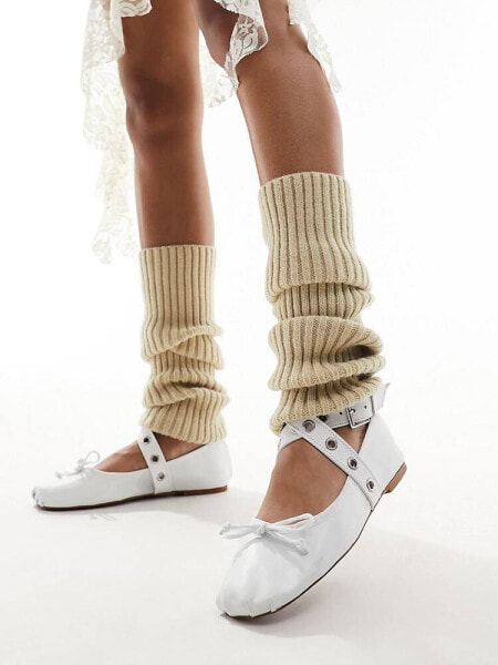 My Accessories London knitted leg warmers in beige 