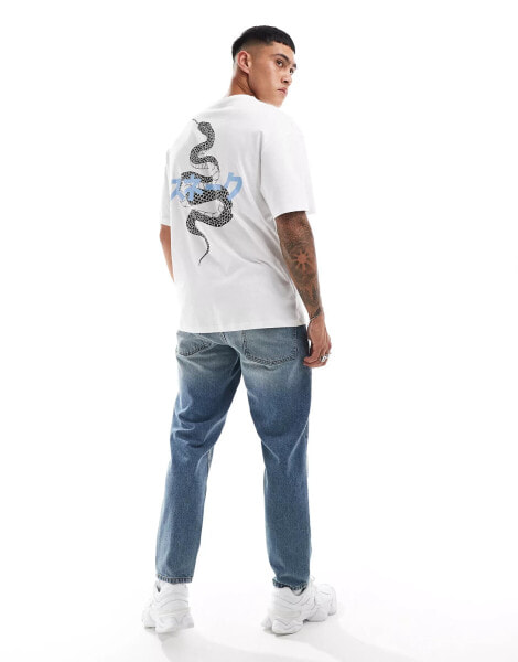 Jack & Jones oversized snake back print t-shirt in white