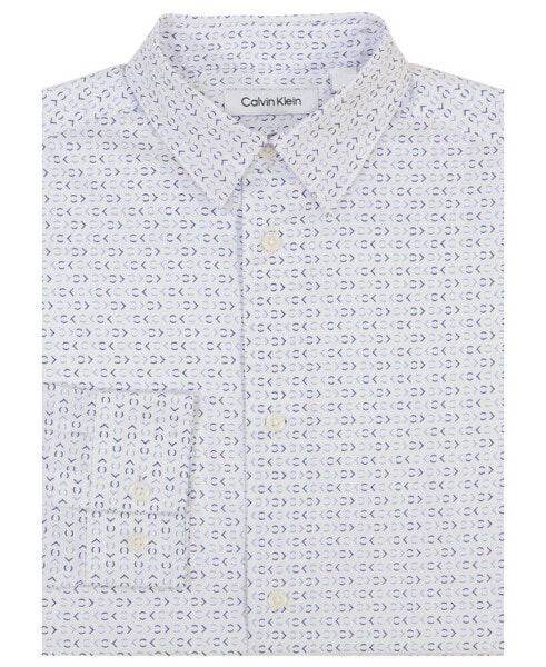 Big Boys Long Sleeve Stretch CK Glyph Print Dress Shirt