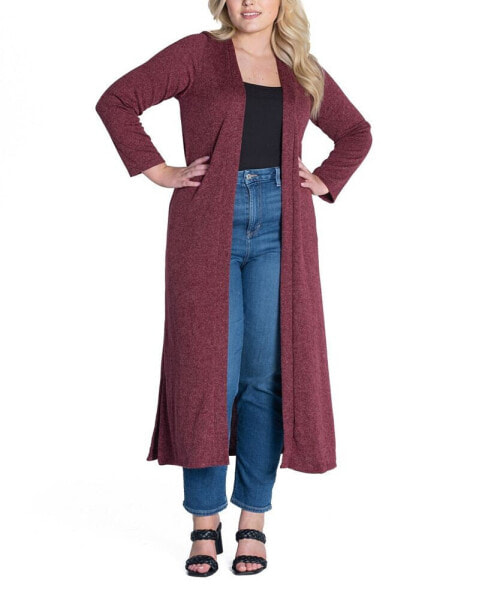 Plus Size Long Duster Open Front Knit Cardigan Sweater