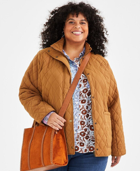 Plus Size Diamond-Quilted Long-Sleeve Coat, Created for Macy's